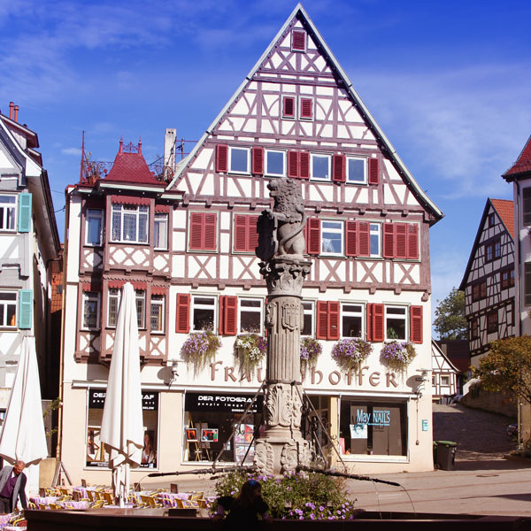 Der Marktbrunnen mit der Löwensäule, gebaut im Jahr 1681 - © Taxi Schwaben in Herrenberg